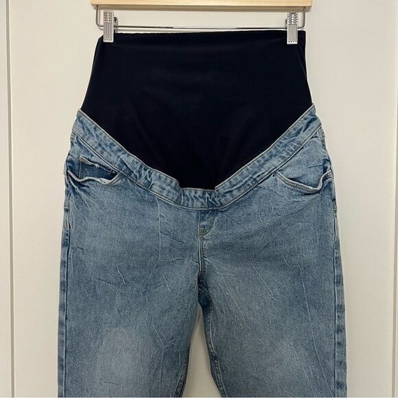 Tori Over Bump Mom Jeans Size 8 Maternity Blue Denim Straight Leg Cotton - Picture 2 of 12